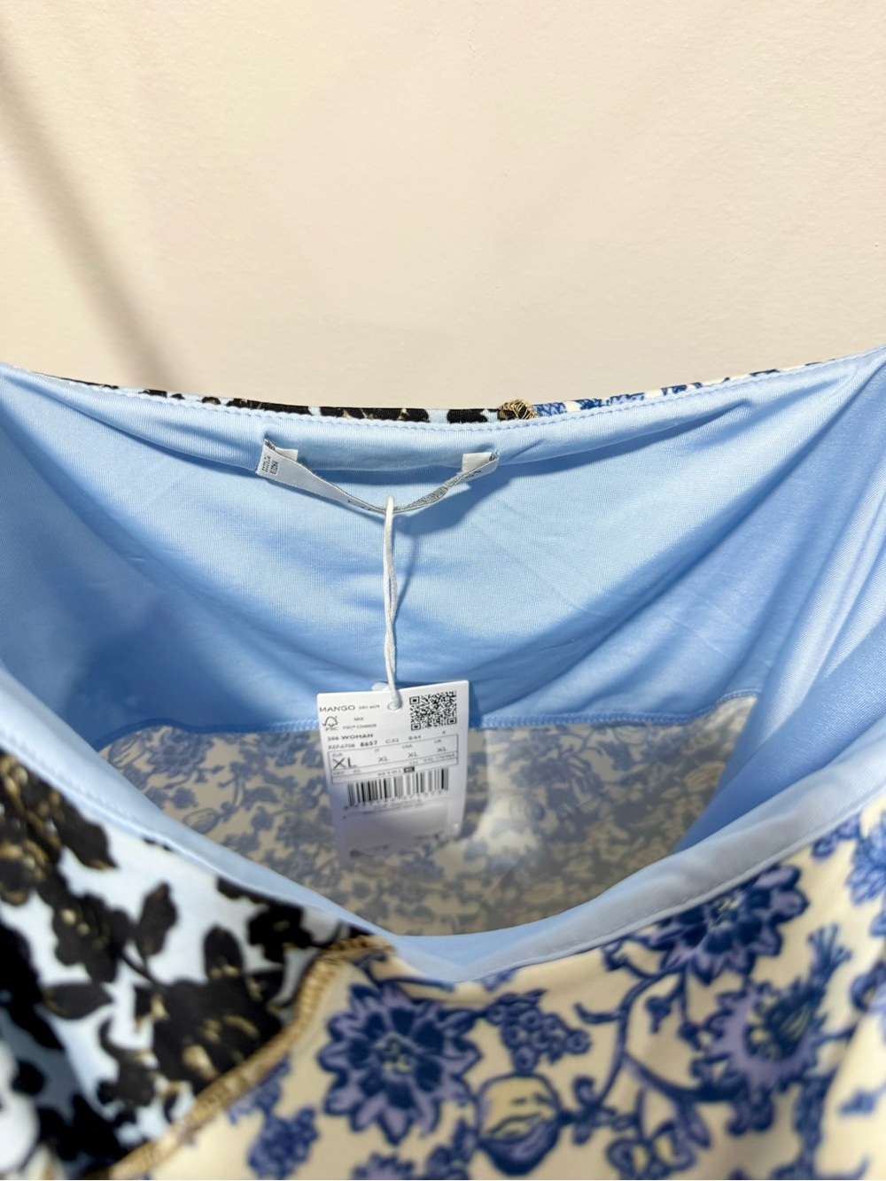 Mango NWT Finta Patchwork Floral Contrast Stitch Cami Tank Top Blue Black Size X - Picture 7 of 9
